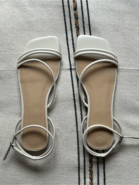 Marc Fisher White Strappy Square-Toe Ankle Tie Sandals